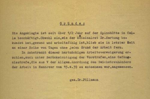 Urteil des Amtsgerichts Celle gegen Anna Sassor von 1942